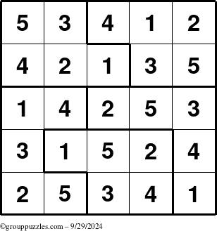 The grouppuzzles.com Answer grid for the Sudoku-5 puzzle for Sunday September 29, 2024