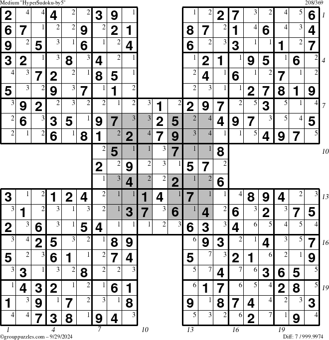 The grouppuzzles.com Medium HyperSudoku-by5 puzzle for Sunday September 29, 2024 with all 7 steps marked