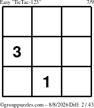 The grouppuzzles.com Easy TicTac-123 puzzle for Saturday August 8, 2026