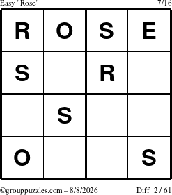 The grouppuzzles.com Easy Rose puzzle for Saturday August 8, 2026