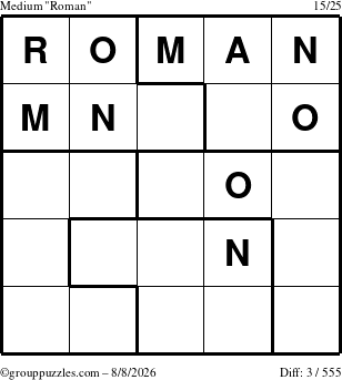 The grouppuzzles.com Medium Roman puzzle for Saturday August 8, 2026