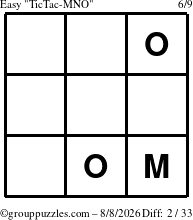 The grouppuzzles.com Easy TicTac-MNO puzzle for Saturday August 8, 2026