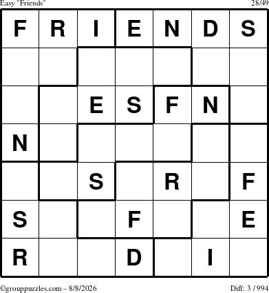 The grouppuzzles.com Easy Friends puzzle for Saturday August 8, 2026