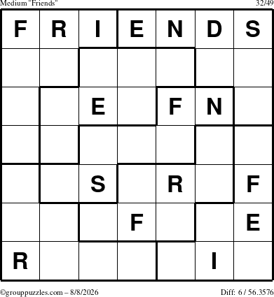 The grouppuzzles.com Medium Friends puzzle for Saturday August 8, 2026