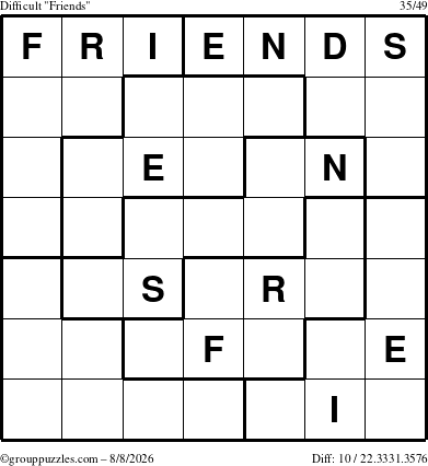 The grouppuzzles.com Difficult Friends puzzle for Saturday August 8, 2026