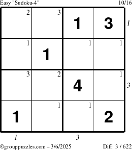 The grouppuzzles.com Easy Sudoku-4 puzzle for Thursday March 6, 2025 with all 3 steps marked