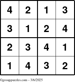 The grouppuzzles.com Answer grid for the Sudoku-4 puzzle for Thursday March 6, 2025