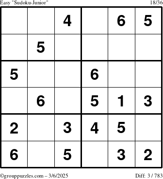 The grouppuzzles.com Easy Sudoku-Junior puzzle for Thursday March 6, 2025