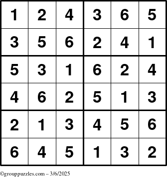 The grouppuzzles.com Answer grid for the Sudoku-Junior puzzle for Thursday March 6, 2025