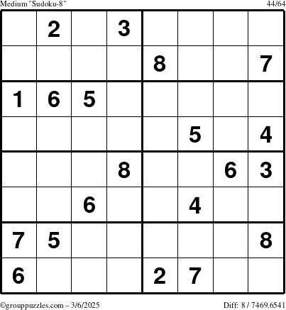 The grouppuzzles.com Medium Sudoku-8 puzzle for Thursday March 6, 2025