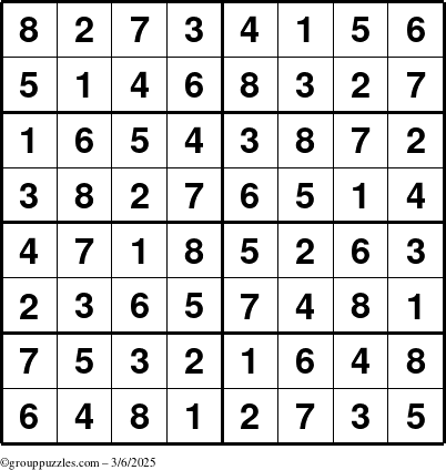 The grouppuzzles.com Answer grid for the Sudoku-8 puzzle for Thursday March 6, 2025