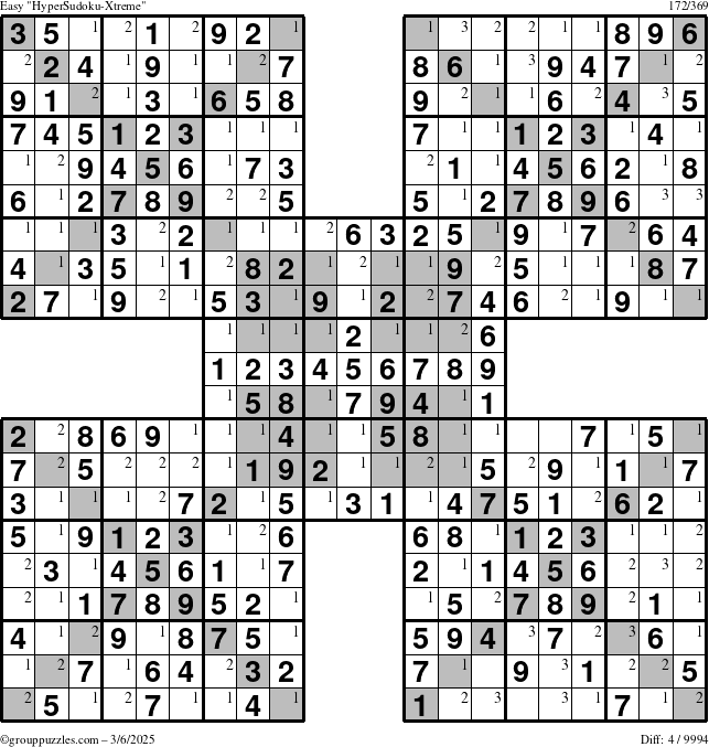 The grouppuzzles.com Easy cover-HyperXtreme puzzle for Thursday March 6, 2025 with the first 3 steps marked