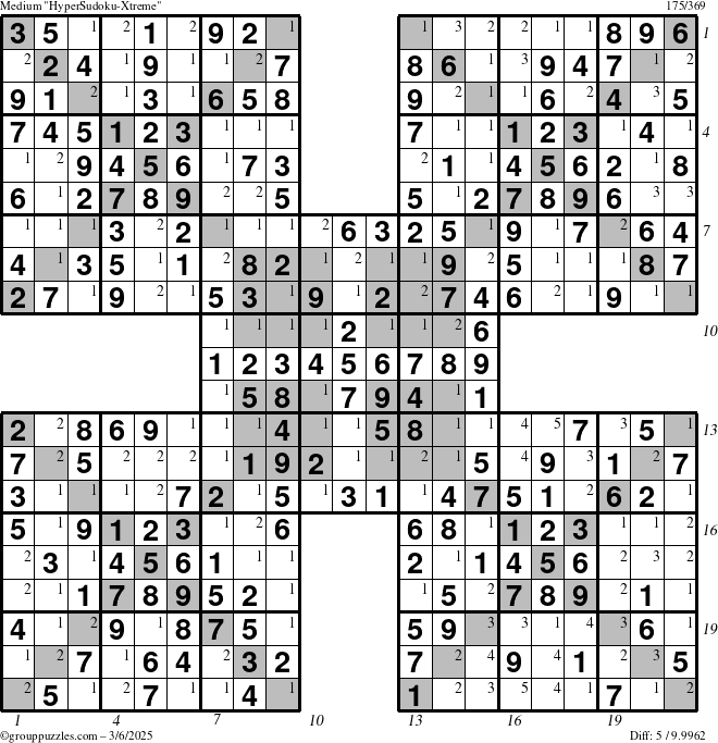 The grouppuzzles.com Medium cover-HyperXtreme puzzle for Thursday March 6, 2025 with all 5 steps marked