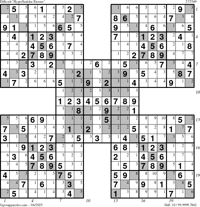 The grouppuzzles.com Difficult cover-HyperXtreme puzzle for Thursday March 6, 2025, suitable for printing, with all 10 steps marked