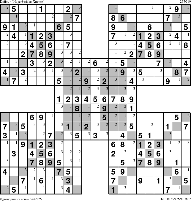 The grouppuzzles.com Difficult cover-HyperXtreme puzzle for Thursday March 6, 2025 with the first 3 steps marked