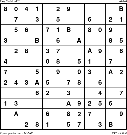 The grouppuzzles.com Easy Sudoku-12 puzzle for Thursday March 6, 2025