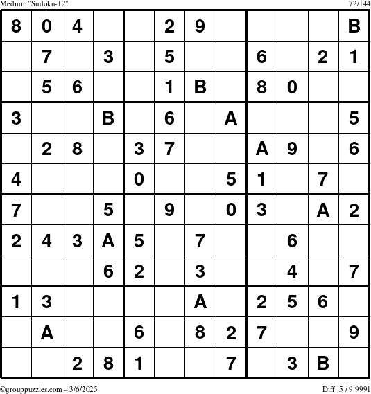 The grouppuzzles.com Medium Sudoku-12 puzzle for Thursday March 6, 2025