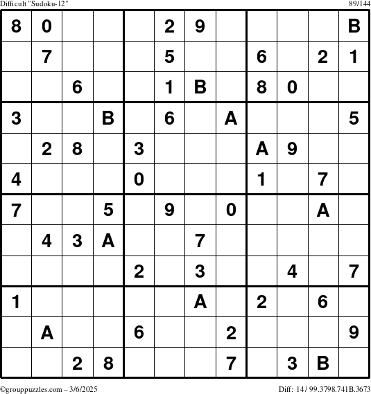 The grouppuzzles.com Difficult Sudoku-12 puzzle for Thursday March 6, 2025