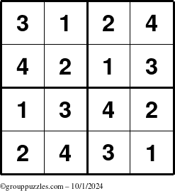 The grouppuzzles.com Answer grid for the Sudoku-4 puzzle for Tuesday October 1, 2024