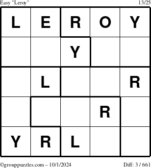 The grouppuzzles.com Easy Leroy puzzle for Tuesday October 1, 2024