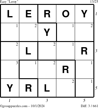 The grouppuzzles.com Easy Leroy puzzle for Tuesday October 1, 2024 with all 3 steps marked