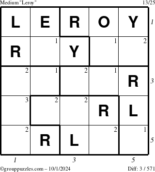 The grouppuzzles.com Medium Leroy puzzle for Tuesday October 1, 2024 with all 3 steps marked