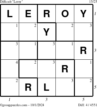 The grouppuzzles.com Difficult Leroy puzzle for Tuesday October 1, 2024 with all 4 steps marked