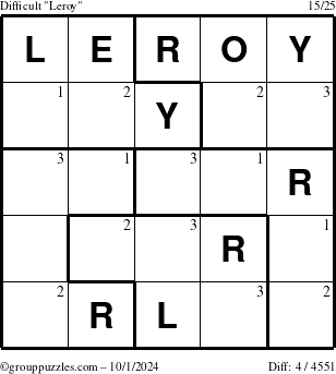 The grouppuzzles.com Difficult Leroy puzzle for Tuesday October 1, 2024 with the first 3 steps marked