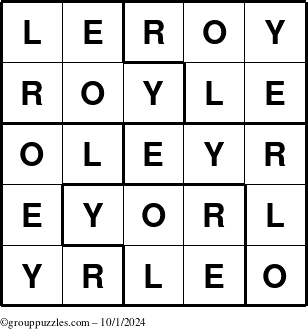 The grouppuzzles.com Answer grid for the Leroy puzzle for Tuesday October 1, 2024