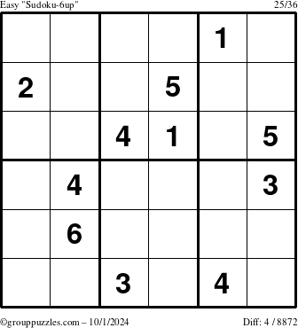 The grouppuzzles.com Easy Sudoku-6up puzzle for Tuesday October 1, 2024