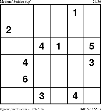 The grouppuzzles.com Medium Sudoku-6up puzzle for Tuesday October 1, 2024