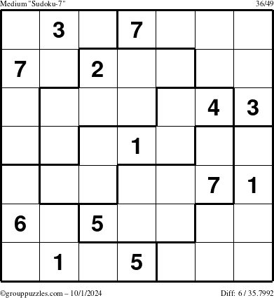 The grouppuzzles.com Medium Sudoku-7 puzzle for Tuesday October 1, 2024