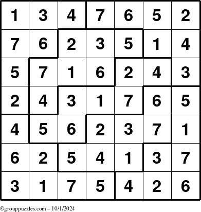 The grouppuzzles.com Answer grid for the Sudoku-7 puzzle for Tuesday October 1, 2024