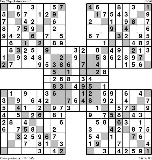 The grouppuzzles.com Easy HyperSudoku-Xtreme puzzle for Tuesday October 1, 2024