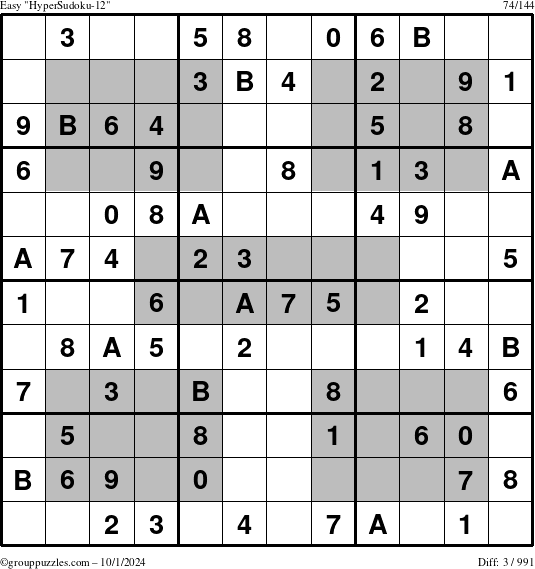 The grouppuzzles.com Easy HyperSudoku-12 puzzle for Tuesday October 1, 2024