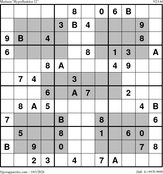 The grouppuzzles.com Medium HyperSudoku-12 puzzle for Tuesday October 1, 2024