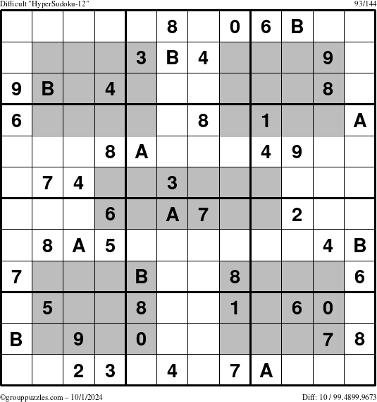 The grouppuzzles.com Difficult HyperSudoku-12 puzzle for Tuesday October 1, 2024