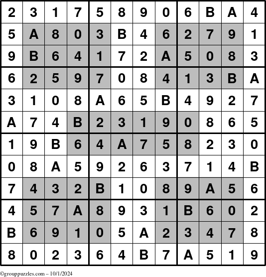 The grouppuzzles.com Answer grid for the HyperSudoku-12 puzzle for Tuesday October 1, 2024