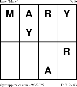 The grouppuzzles.com Easy Mary puzzle for Wednesday September 3, 2025