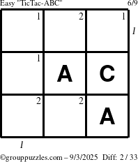 The grouppuzzles.com Easy TicTac-ABC puzzle for Wednesday September 3, 2025 with all 2 steps marked