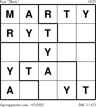The grouppuzzles.com Easy Marty puzzle for Wednesday September 3, 2025