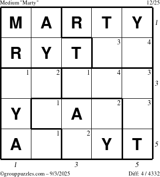 The grouppuzzles.com Medium Marty puzzle for Wednesday September 3, 2025, suitable for printing, with all 4 steps marked
