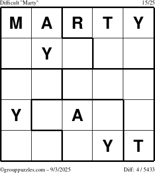The grouppuzzles.com Difficult Marty puzzle for Wednesday September 3, 2025