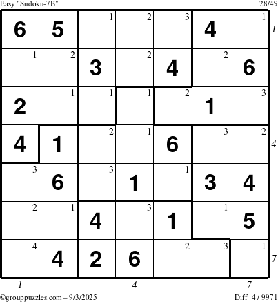 The grouppuzzles.com Easy Sudoku-7B puzzle for Wednesday September 3, 2025 with all 4 steps marked