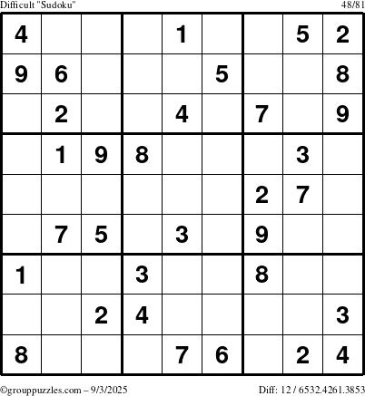 The grouppuzzles.com Difficult Sudoku puzzle for Wednesday September 3, 2025