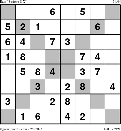 The grouppuzzles.com Easy Sudoku-8-X puzzle for Wednesday September 3, 2025