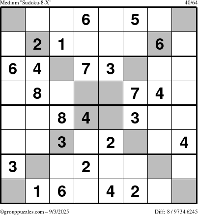 The grouppuzzles.com Medium Sudoku-8-X puzzle for Wednesday September 3, 2025