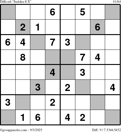 The grouppuzzles.com Difficult Sudoku-8-X puzzle for Wednesday September 3, 2025
