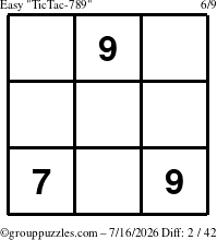 The grouppuzzles.com Easy TicTac-789 puzzle for Thursday July 16, 2026