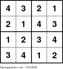The grouppuzzles.com Answer grid for the Sudoku-4 puzzle for Thursday July 16, 2026